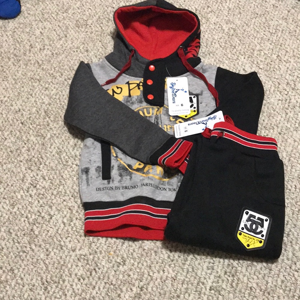 Red, Grey, and gold Jogging suit set